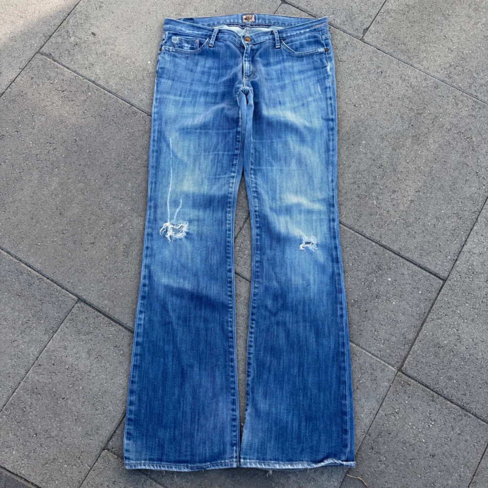 GoldSign Distressed Flare Leg Jeans Blue Embroidered Pocket W10021442EDN Size 30